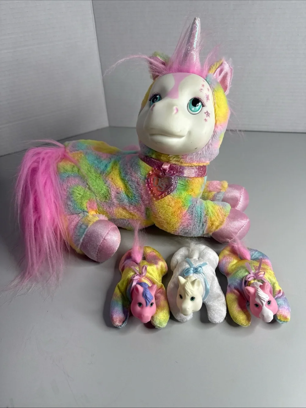 Plush Rainbow Unicorn Toy with babies - Pink Accent
